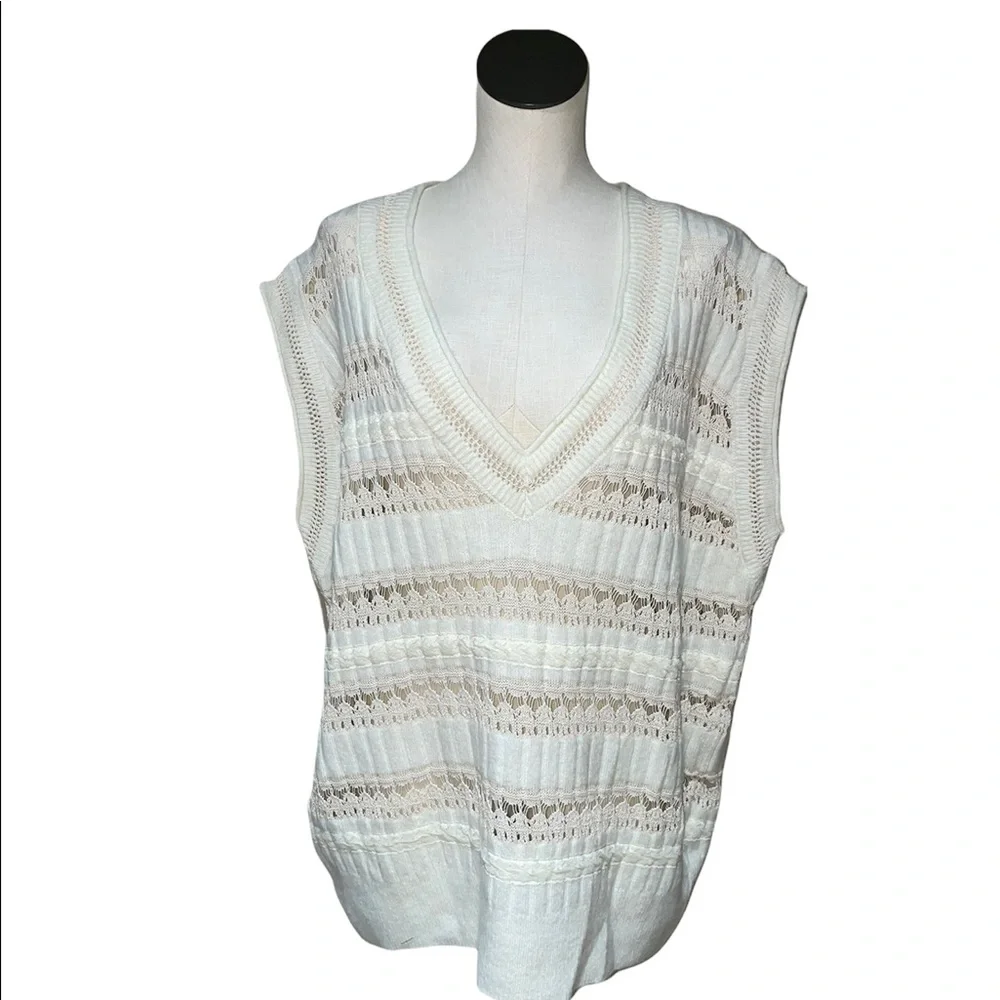 NWT ZARA COMBINATION POINTELLE VEST Sweater Top Super Oversize M Ivory